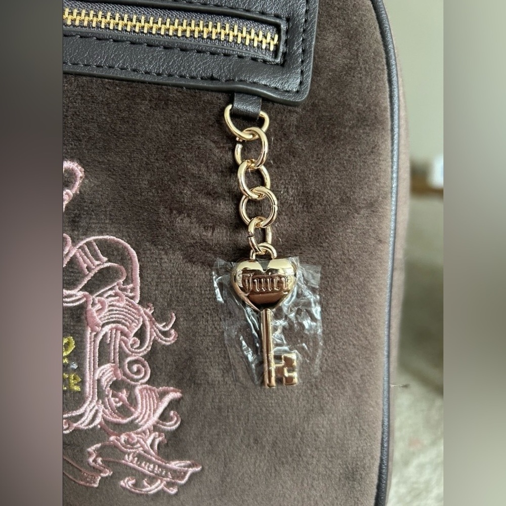 Juicy Couture NWT Mini Backpack Brown Velour “Juicy for All” w/ Key Charm - Picture 3 of 5
